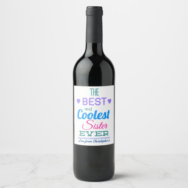 Etiqueta Para Botella De Vino Mejor Hermana de la Historia (Anverso)