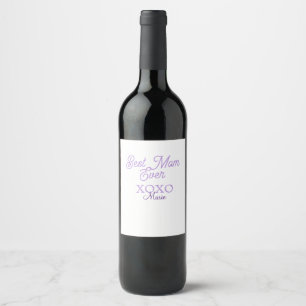 Etiqueta Para Botella De Vino mejor mamá del mundo xoxo nombre púrpura elegante