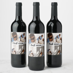 Etiqueta Para Botella De Vino Mejor Mamá Personalizada 4 Collage de fotos