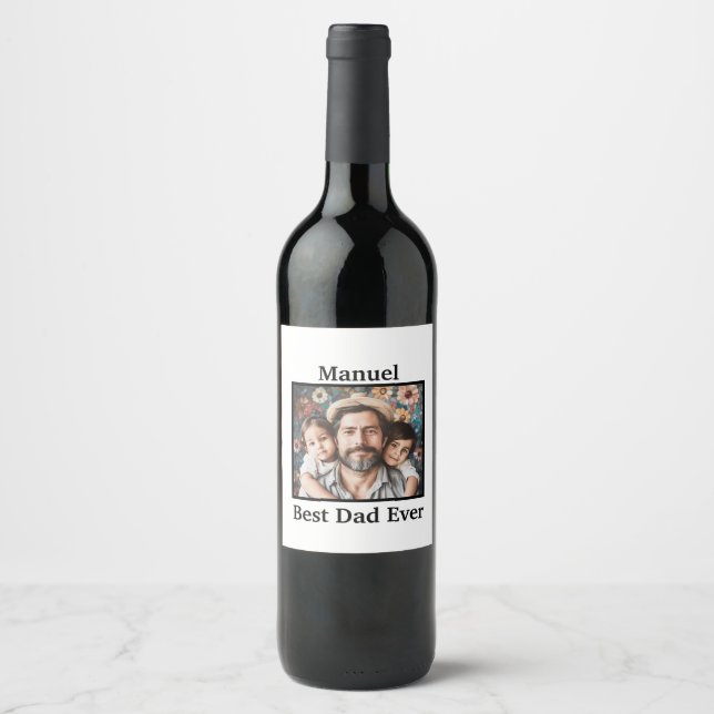Etiqueta Para Botella De Vino Mejor Papá Personalizado (Anverso)