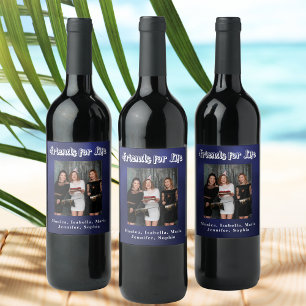 Etiqueta Para Botella De Vino Mejores amigos foto azul marino escritura blanca