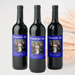 Etiqueta Para Botella De Vino Mejores amigos foto azul real escritura blanca