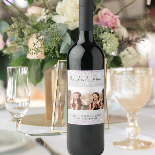 Etiqueta Para Botella De Vino Mejores amigos foto purpurina púrpura plata polvo