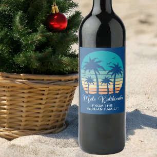 Etiqueta Para Botella De Vino Mele Kalikimaka Fiesta de Navidades del atardecer 