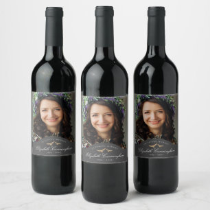 Etiqueta Para Botella De Vino Memorial Funeral Birds Classic Monogram Photo