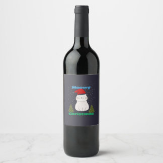 Etiqueta Para Botella De Vino Meowy Christmas Cute Cat Design | Funny Holiday Ca