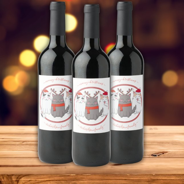 Etiqueta Para Botella De Vino Meowy Navidades Cats (Subido por el creador)
