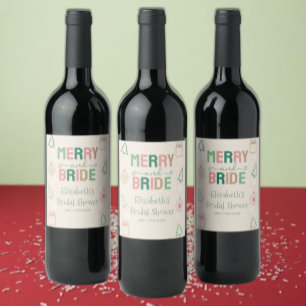 Etiqueta Para Botella De Vino Merry & Bride Despedida de soltera de Navidad