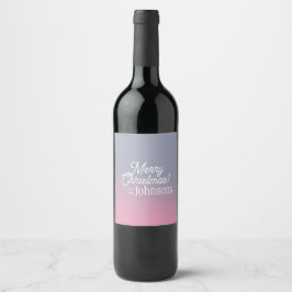 Etiqueta Para Botella De Vino Merry Christmas Family Name Ombre Lilac Pink