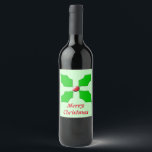 Etiqueta Para Botella De Vino Merry Christmas Holly Personalizados Labs<br><div class="desc">Esta impresionante hoja de etiquetas de botellas de vino contiene cuatro hojas huecas completas con una baya roja para unirlas. La baya parece brillar en la luz y las hojas tienen una calidad 3D para ellos. Hay texto de personalizable para que pueda personalizar estas etiquetas.</div>