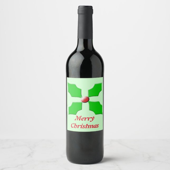 Etiqueta Para Botella De Vino Merry Christmas Holly Personalizados Labs (Anverso)