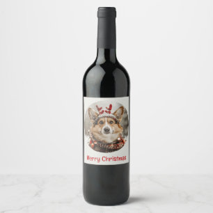 Etiqueta Para Botella De Vino Merry Christmas Pembroke Welsh Corgi Dog