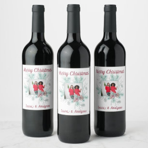 Etiqueta Para Botella De Vino Merry Christmas Personalizado texto y foto