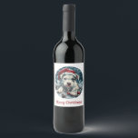 Etiqueta Para Botella De Vino Merry Christmas Pit Bull Santa Puppy<br><div class="desc">Ilustracion de Bulldoges de foso vestidos para Navidades. Perfecto para los amantes de las mascotas o los padres de perros durante las vacaciones.</div>