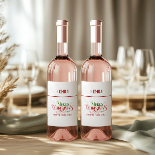 Etiqueta Para Botella De Vino Merry Christmas Red Green Fancy Typography