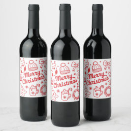 Etiqueta Para Botella De Vino Merry Christmas Red & White Wine Label