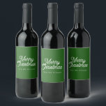 ETIQUETA PARA BOTELLA DE VINO MERRY CHRISTMAS RETRO TIPOGRAFÍA BLANCA EN VERDE<br><div class="desc">Feliz Navidad tipografía de personalizable blanco en un fondo rojo.</div>