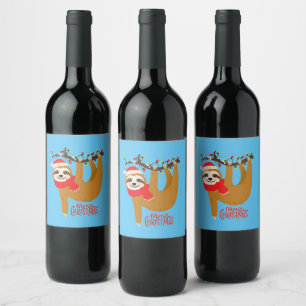 Etiqueta Para Botella De Vino Merry Christmas Sloth