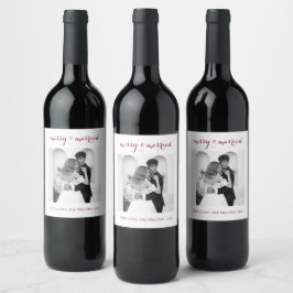 Etiqueta Para Botella De Vino Merry & Married - Personalized Newlywed Christmas
