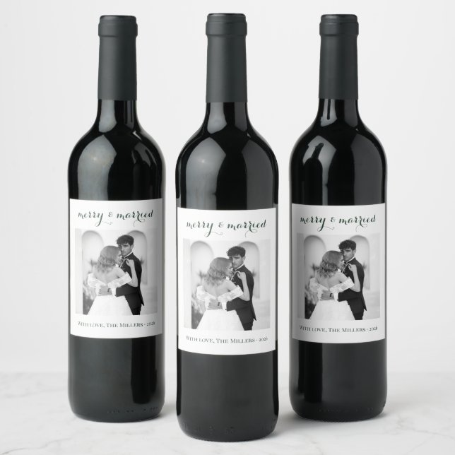 Etiqueta Para Botella De Vino Merry & Married - Personalized Newlywed Christmas  (Botellas)