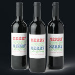 Etiqueta Para Botella De Vino Merry, Merry, Merry Christmas retro typography<br><div class="desc">Merry,  Merry,  Merry Christmas tipografía retro sobre un fondo blanco. Sencilla elegancia y un perfecto regalo de Navidad para cualquiera.</div>