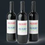 Etiqueta Para Botella De Vino Merry, Merry, Merry Christmas retro typography<br><div class="desc">Merry,  Merry,  Merry Christmas tipografía retro sobre un fondo blanco. Sencilla elegancia y un perfecto regalo de Navidad para cualquiera.</div>