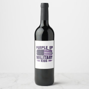 Etiqueta Para Botella De Vino Mes de concientización de niños militares morados