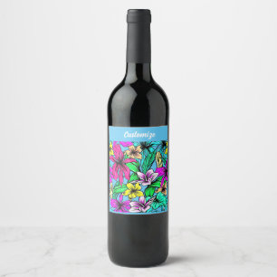 Etiqueta Para Botella De Vino Mezcla de Flores Tropicales Thunder_Cove