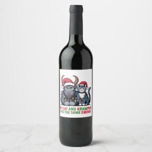 Etiqueta Para Botella De Vino Mi gato y Krampus tienen la misma energía divertid