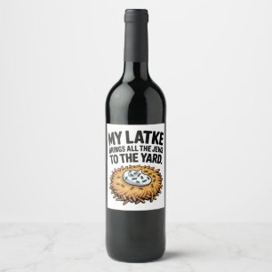 Etiqueta Para Botella De Vino Mi Latke trae a todos los judíos al Yard Hanukkah