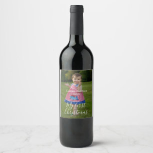 Etiqueta Para Botella De Vino mi primer nombre de foto de bebé de Navidad año si