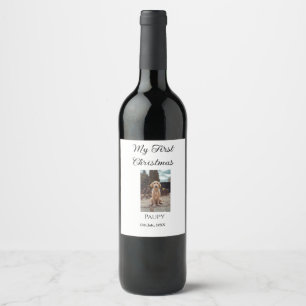 Etiqueta Para Botella De Vino Mi primera Navidad añadir nombre de mascota perro