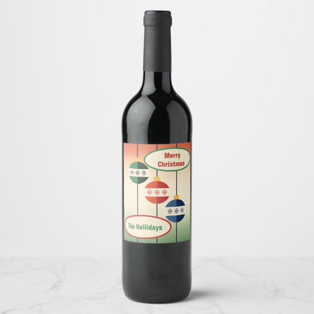 Etiqueta Para Botella De Vino Mid Century Modern Christmas (Anverso)