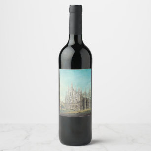 Etiqueta Para Botella De Vino Milán Piazza del Duomo años 1850 por Carlo Bossoli