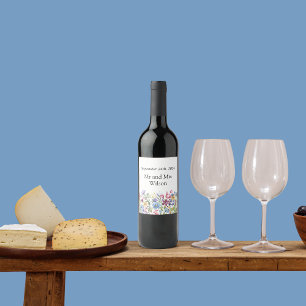 Etiqueta Para Botella De Vino Minimal Boho Wildflower  Wedding 