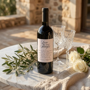 Etiqueta Para Botella De Vino Minimalista Amor y Agradecimiento Boda 