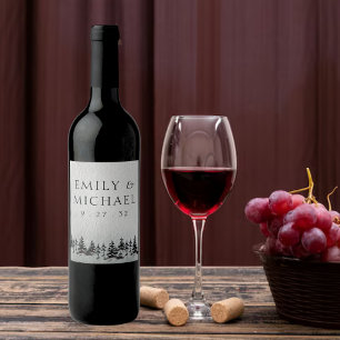 Etiqueta Para Botella De Vino Minimalista Evergreen Mountain Green Slate Blue