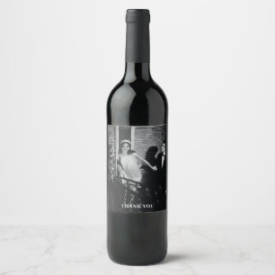 Etiqueta Para Botella De Vino Minimalista Moderno Agradecimiento de Boda con Fot