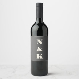 Etiqueta Para Botella De Vino Minimalista Monograma moderno Boda blanco y negro