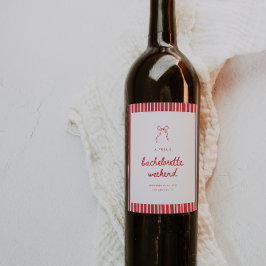 Etiqueta Para Botella De Vino Minimalistic Script Striped Coquette Bachelorette