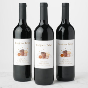 Etiqueta Para Botella De Vino Mínimo Brunch de Café Bonjour Bébé para Baby Showe