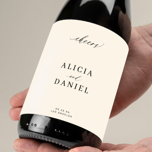Etiqueta Para Botella De Vino Mínimos y elegantes vítores de boda en negro marfi
