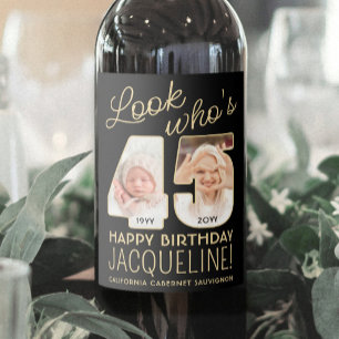 Etiqueta Para Botella De Vino Mira Quién Cumple 45 Años Fiesta de Cumpleaños en