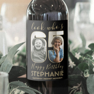 Etiqueta Para Botella De Vino Mira Quién Cumple 65 Años Fiesta de Cumpleaños con