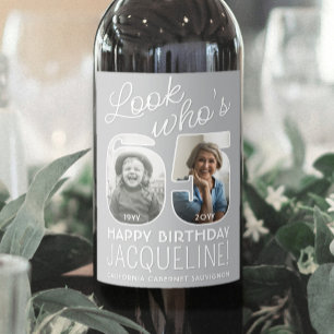 Etiqueta Para Botella De Vino Mira Quién Cumple 65 Años Fiesta de Cumpleaños con