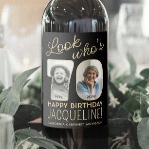 Etiqueta Para Botella De Vino Mira Quien Cumple 70 Años Black & Gold 2 Fotos Cum