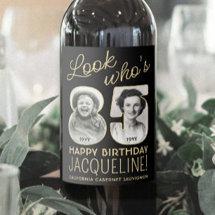 Etiqueta Para Botella De Vino Mira quién cumple 85 años Fiesta de cumpleaños neg