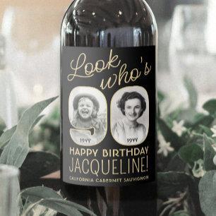 Etiqueta Para Botella De Vino Mira Quien Cumple 90 Años Fiesta de Cumpleaños con