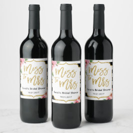 Etiqueta Para Botella De Vino Miss floral a la Sra. Bridal Shower Wine Label