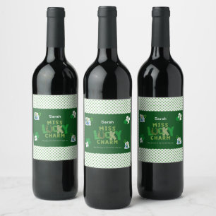 Etiqueta Para Botella De Vino Miss Lucky Charm St. Patrick's Day